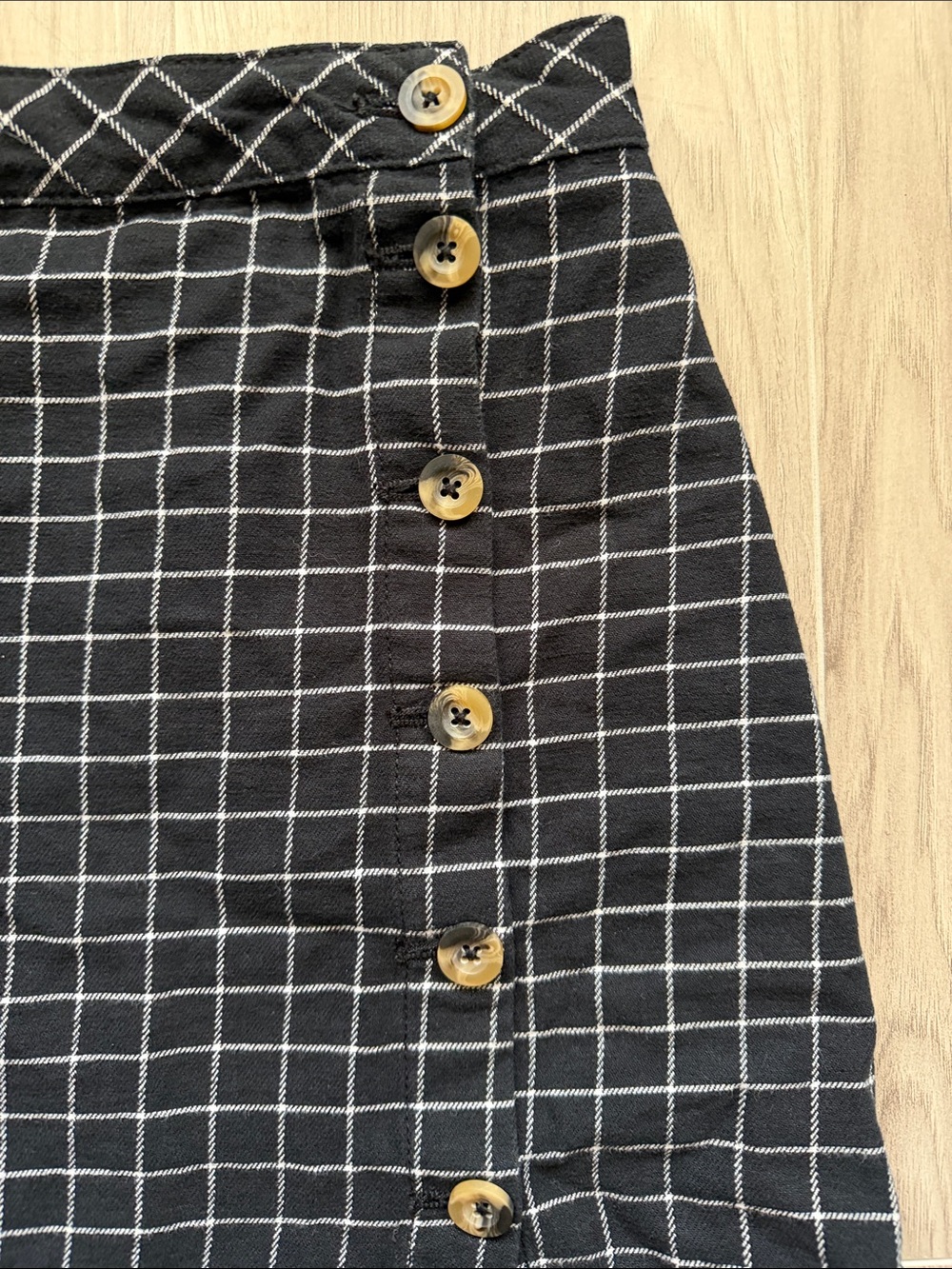 Divided Black Mini Skirt with White Grid & Button Front - Picture 3 of 4
